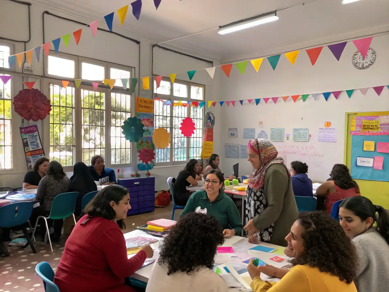 An image showing a community workshop facilitated by AGCLA, with participants collaborating on a project, highlighting the organization's commitment to community engagement.