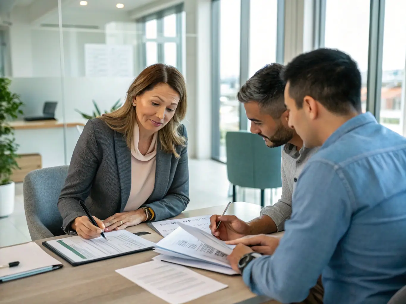 An AGCLA consultant providing one-on-one accounting advice to a small business owner in their office.
