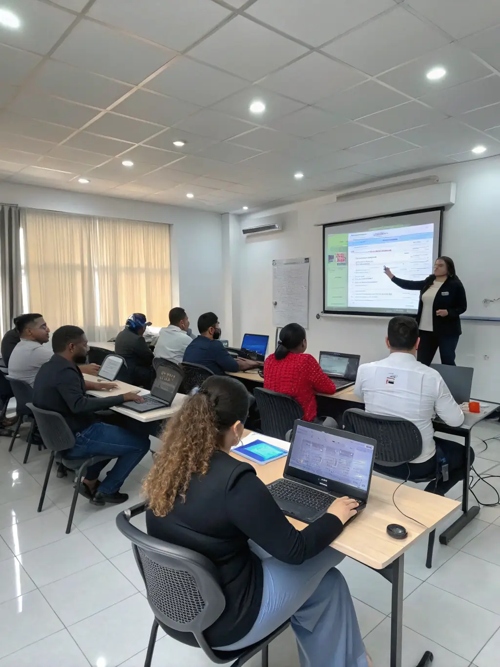 A classroom setting where AGCLA is conducting a training session on digital accounting tools for local entrepreneurs.