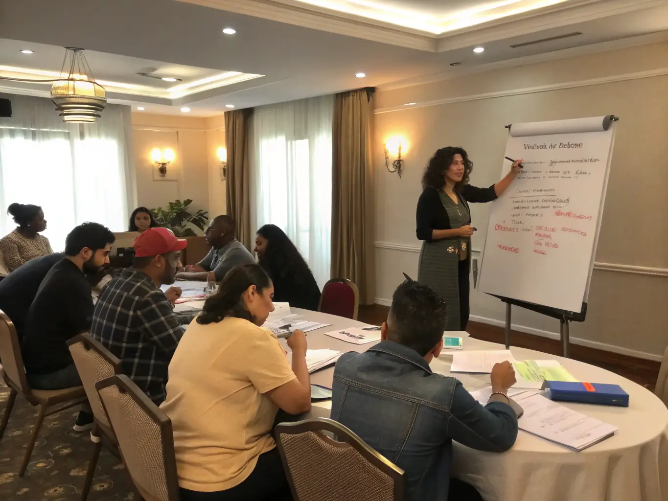 A vibrant image depicting a group of people participating in an AGCLA-led accounting training session, showcasing diverse participants actively engaged in learning.